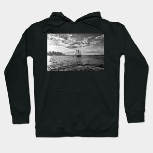 Boston Harbor Sailboat Boston MA Black and White Hoodie